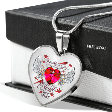 Daddy’s Girl I Used To Be His Angel Now He Is Mine Cardinal Luxury Heart Pendant Necklace – Dad Memorial Gifts; Gift for Birthday,Christmas,Valentine's Day,Mother's day,Father's Day,Thanksgiving